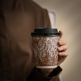 Blossom Silver-Gilded Coffee Mug in Aged Clay – 400ml Large Retro Ceramic Cup for Home & Office