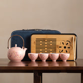 Pink Ruyao Wisteria Travel Tea Set – Portable Chinese Gongfu Teaware with Teapot, Teacups & Dry Brewing Tray for Outdoor Use