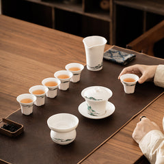 "Jinxiù Jiangshan" White Porcelain Gaiwan Tea Set – Landscape-Inspired Gongfu Teaware Gift Box