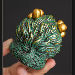 Prosperity Lion Figurine – Auspicious Feng Shui Ornament for Wealth & Fortune, Green Sandstone Sculpture with Gift Box