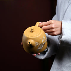 Yixing Hand-Painted Gold Segment Mud Purple Clay Pot – 500ml | Handmade Purple Sand Tea Pot