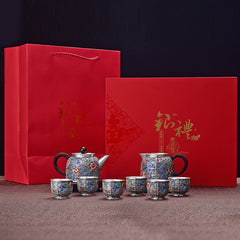 Enamel Sterling Silver 999 Tea Set