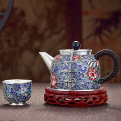 Enamel Sterling Silver 999 Tea Set