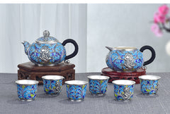 Handmade Enamel Sterling Silver 999 Tea Set - Zen Edge Design