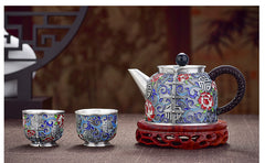 Enamel Sterling Silver 999 Tea Set