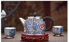 Enamel Sterling Silver 999 Tea Set