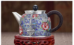 Enamel Sterling Silver 999 Tea Set