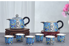 Handmade Enamel Sterling Silver 999 Tea Set - Zen Edge Design
