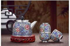 Enamel Sterling Silver 999 Tea Set