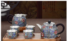 Enamel Sterling Silver 999 Tea Set