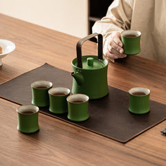 Bamboo Green Glaze Tea Set – One Teapot with Six Bamboo-Form Cups, Ceramic Gongfu Tea Gift Set