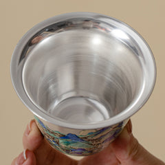A Thousand Miles of Rivers and Mountains Silver-Inlaid Gaiwan – 120ml Ru Kiln Covered Teacup, Luxury Gongfu Tea Bowl Gift Set
