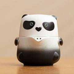 “Panda Fubao Gift Set” Travel Tea Set – Portable Ceramic Teapot with two Cups, Gongfu Tea Kit for Outdoor Use