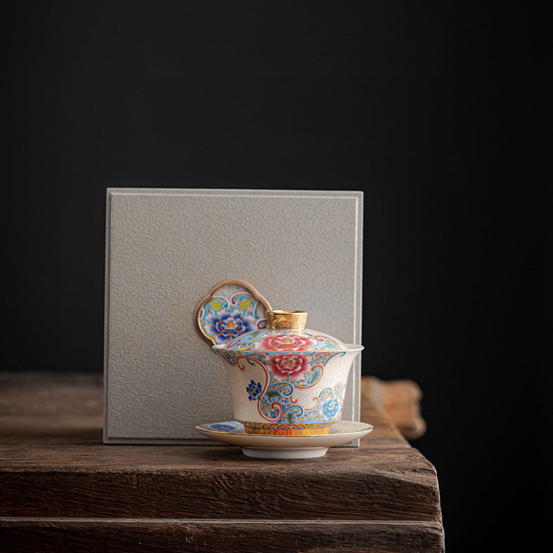 Handmade Enamel Filigree Silver Sancai Teacup - 160-170ml