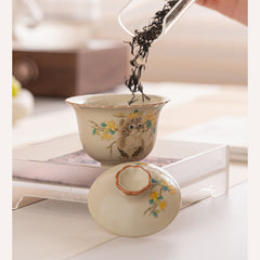 Ru-Style Beige “Lucky Cat” Two-Part Gaiwan – 160ml