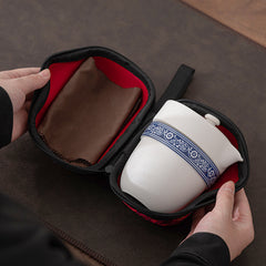 “Xixiang Ji” Travel Tea Set – Portable Ceramic Teapot with 4 Cups, Kung Fu Tea Set with Carrying Case