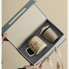 Ru Kiln “Golden Blessing” Office Mug – Ceramic Tea-Separating Cup for Personal Use at Home or Work