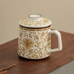 Ru Kiln “Golden Blessing” Office Mug – Ceramic Tea-Separating Cup for Personal Use at Home or Work