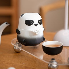 “Panda Fubao Gift Set” Travel Tea Set – Portable Ceramic Teapot with two Cups, Gongfu Tea Kit for Outdoor Use
