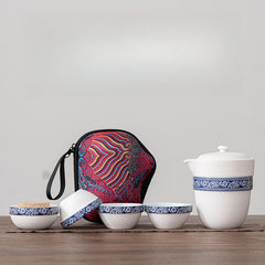 “Xixiang Ji” Travel Tea Set – Portable Ceramic Teapot with 4 Cups, Kung Fu Tea Set with Carrying Case