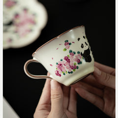 Panda “Lard Glaze” Tea & Coffee Cup Set – 180ml Ceramic Afternoon Tea Mug with Saucer for Women’s Office & Home Use