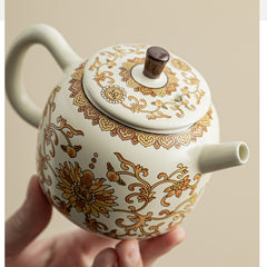 Ru Kiln “Golden Blossom & Blessing” Travel Tea Set – Portable Ceramic Teapot, Tray & Accessories
