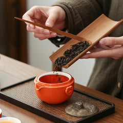 “Shishi Ruyi” Persimmon Travel Tea Set – Portable Ceramic Teapot & Cups