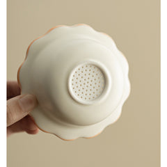 Ding Kiln Beige Panda & Butterfly Mug – Floral-Rim Ceramic Tea-Coffee Cup with Infuser