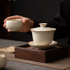 Milky Beige Ru-glazed Three-Part Gaiwan – 170ml