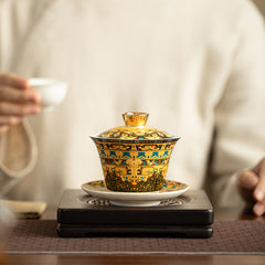 Handmade Ceramic Enamel Sancai Cover Bowl - 170ml