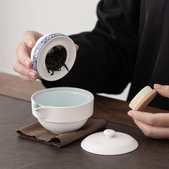 “Xixiang Ji” Travel Tea Set – Portable Ceramic Teapot with 4 Cups, Kung Fu Tea Set with Carrying Case