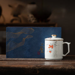 Linglong White Porcelain Office Mug – 400ml Tea-Separating Ceramic Cup with Lid & Infuser