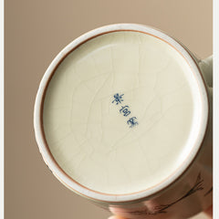 Vintage Ru Kiln “Nine Peaches” Ceramic Coffee Mug – Elegant Retro Cup for Women