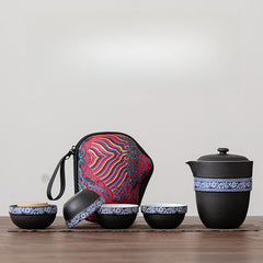 “Xixiang Ji” Travel Tea Set – Portable Ceramic Teapot with 4 Cups, Kung Fu Tea Set with Carrying Case