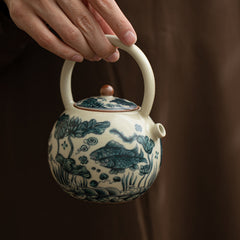 Ru Kiln-Style Fish & Waterweed Teapot with Handle – 260ml