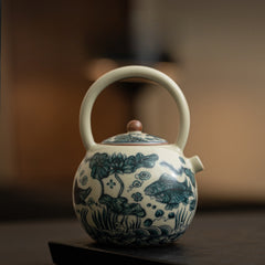 Ru Kiln-Style Fish & Waterweed Teapot with Handle – 260ml