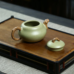 Yixing Purple Sand Pot Bean Green Sand – 240ml | Handmade Purple Clay Tea Pot