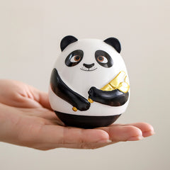 Wobbling Panda with Bamboo – Ceramic Desk Ornament for Home, Office or Car Decor