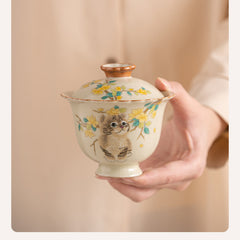 Ru-Style Beige “Lucky Cat” Two-Part Gaiwan – 160ml
