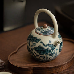 Ru Kiln-Style Fish & Waterweed Teapot with Handle – 260ml