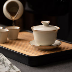 Milky Beige Ru-glazed Three-Part Gaiwan – 170ml