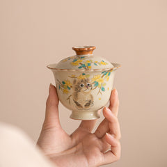 Ru-Style Beige “Lucky Cat” Two-Part Gaiwan – 160ml