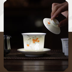 Linglong Porcelain Gaiwan Tea Set – Chinese Gongfu Teaware Gift Set with Cups & Bowl