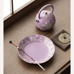 Purple Ru-Glazed Lotus Peony Teapot Tray