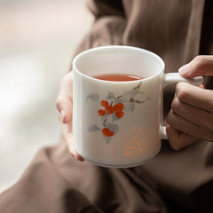 Linglong White Porcelain Office Mug – 400ml Tea-Separating Ceramic Cup with Lid & Infuser