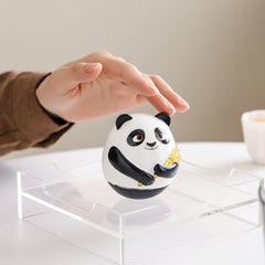 Wobbling Panda with Bamboo – Ceramic Desk Ornament for Home, Office or Car Decor