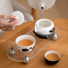 “Panda Fubao Gift Set” Travel Tea Set – Portable Ceramic Teapot with two Cups, Gongfu Tea Kit for Outdoor Use