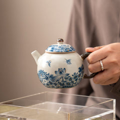 Handmade Jingdezhen Ru Kiln Teapot - 200ml Blue & White Butterfly Design