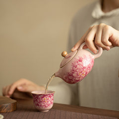 Handmade Jingdezhen Ru Kiln Peony Glaze Teapot - 250ml