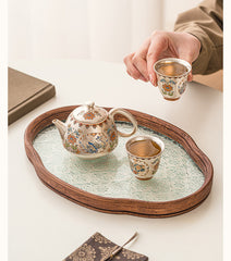 Filigree silver enamel color  silver one pot two cups with tray set - 150ml